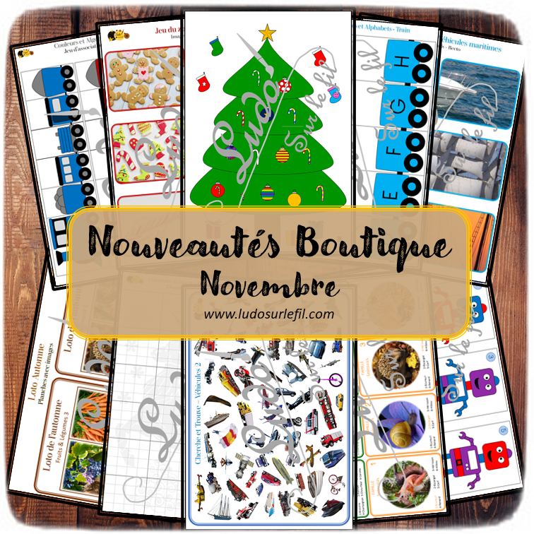 Nouveautés de novembre - Boutique en ligne Ludo sur le fil - fichiers jeux pdf à imprimer - Véhicules, robots, trains, Automne, Noël, Calendrier Avent - mslf