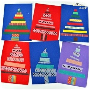 Activité enfants - cartes de voeux fait maison - DIY - Sapins en masking tape ou bandes de papier - tri par taille - maitresses ou famille - à offrir - noël - arts visuels maternelle fêtes de fin année - mslf