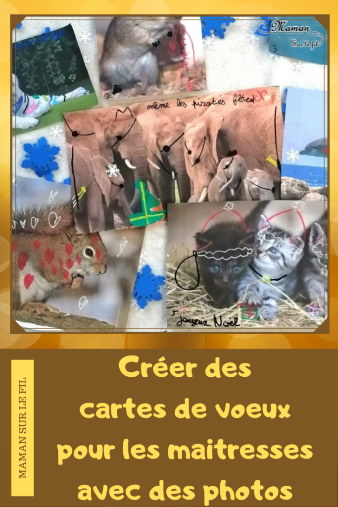 Activité créative enfants - Décorer et dessiner sur des photos d'animaux pour créer une carte de voeux DIY pour les maitresses - Travailler le graphisme et le dessin en s'amusant - imagination, simplicité et humour - Fait Maison - Joyeux noël bonnes fêtes - Arts visuels - maternelle et élémentaire - mslf