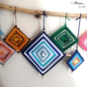 Activité créative enfants - Ojos de dios - Tissage mexicain débutant - Initiation - tutoriel facile - Bâtonnets en bois - Suspension 4 saisons - Couleurs - Motricité fine - Amérique du Sud et Mexique - Laine et Fil - Découverte d'un pays - Espace et géographie - bricolage - arts visuels Cycle 2 et 3 - Eté - mslf