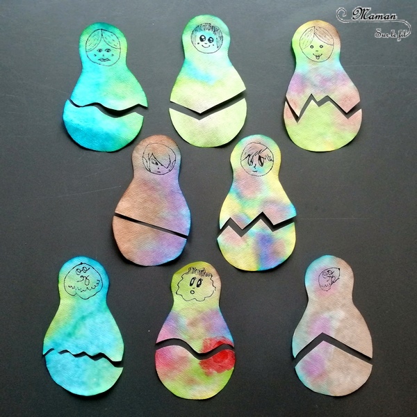 Activité créative enfants - Matriochka - Puzzles Poupées russes avec encre et filtre à café - pipette - jeu association DIY - Fait Maison - dessin du visage - Russie - Froid polaire - bricolage - arts visuels maternelle - mslf