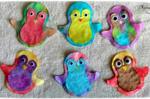 Activité créative enfants - Matriochka - Pingouins ou manchots avec encre et filtres à café - pipette - Bricolage avec collage et yeux mobiles - Banquise - Froid polaire - arts visuels maternelle - Mélange de couleurs - mslf