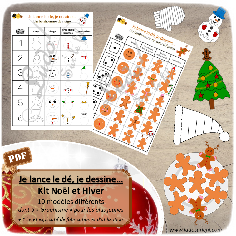 Nouveautés de décembre - Boutique en ligne Ludo sur le fil - fichiers jeux pdf à imprimer - Noël, hiver, phonologie cadeaux, jeu du zoom, 7 familles, je lance le dé je dessine, agamographes - arts visuels lecture maternelle et primaire - mslf