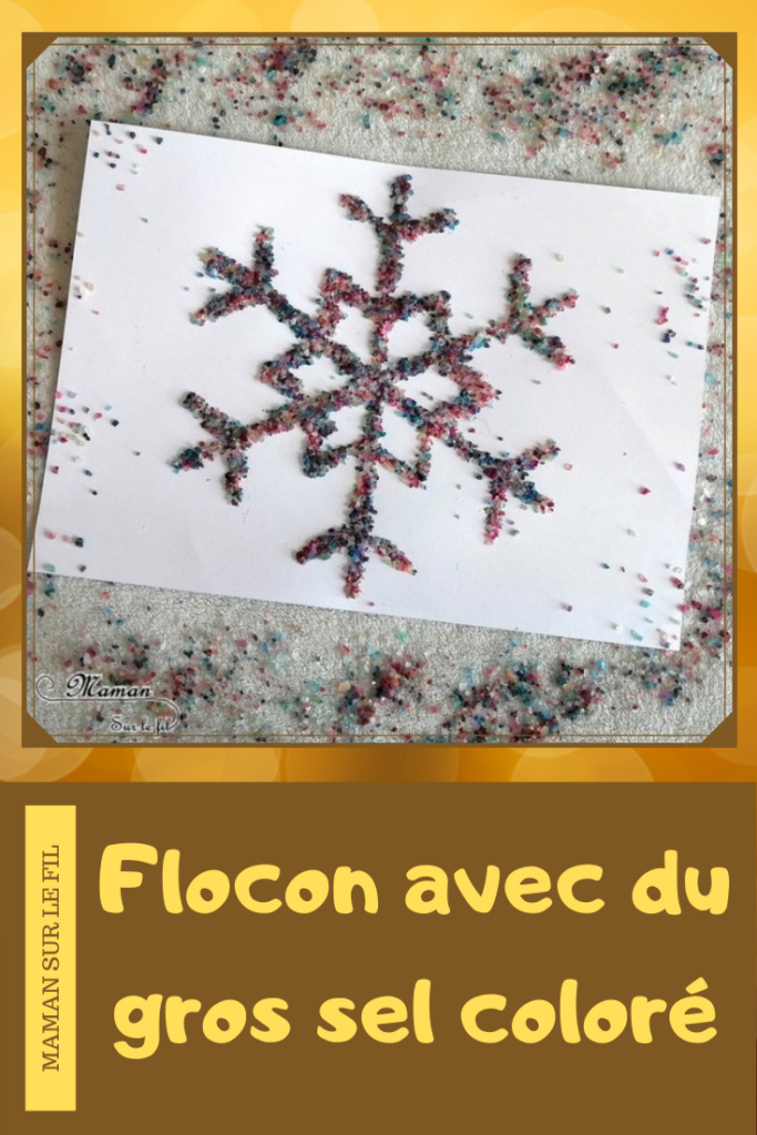 Activité créative enfants - créer un flocon de neige avec du gros sel coloré et de la colle - Collage et géométrie - travail des angles avec rapporteur et mesures avec une règle - relief et récup - Arts visuels - maternelle - cycles 2 et 3 - RV Sur Le Fil - Froid polaire - Hiver - mslf