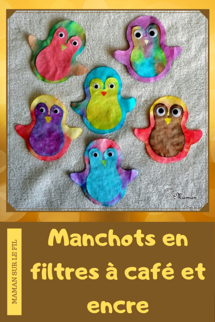 Activité créative enfants - Matriochka - Pingouins ou manchots avec encre et filtres à café - pipette - Bricolage avec collage et yeux mobiles - Banquise - Froid polaire - arts visuels maternelle - Mélange de couleurs - mslf