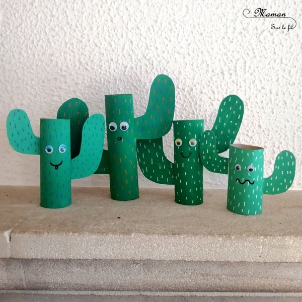 Activité créative enfants - Famille cactus avec des rouleaux de papier toilette - PQ et récup - recyclage surcyclage - Amérique du sud - Mexique - Carton emballage, peinture, graphisme, yeux mobiles - activités autour du monde - Arts visuels Découverte d'un pays - Espace et géographie - bricolage - arts visuels Cycle 1 ou 2 - Eté - mslf