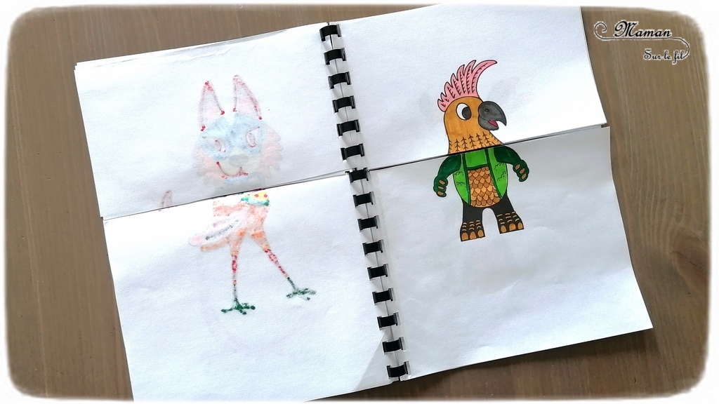 Activité créative enfants - Créer un cahier ou carnet à manipuler pour mélanger et créer des alebrijes - Animaux imaginaires mexicains colorés - Méli-Mélo - Coloriage graphique et type mandala, découpage et manipulation - A partir de coloriage d'alebrijes on en invente et créé d'autres - Découverte de l'art du Mexique - Créativité - Amérique du Nord et Mexique - Découverte d'un pays - Espace et géographie - arts visuels et atelier maternelle et Cycles 1, 2 et 3 - Eté - mslf