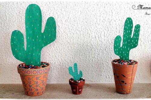 Activité créative enfants - Créer des cactus avec du carton emballage dans des pots décorés et colorés - récup' perles et peinture - recyclage surcyclage - Amérique du Nord - Mexique - graphisme - activités autour du monde - Arts visuels Découverte d'un pays - Espace et géographie - bricolage - arts visuels Cycle 1 ou 2 - Eté - mslf