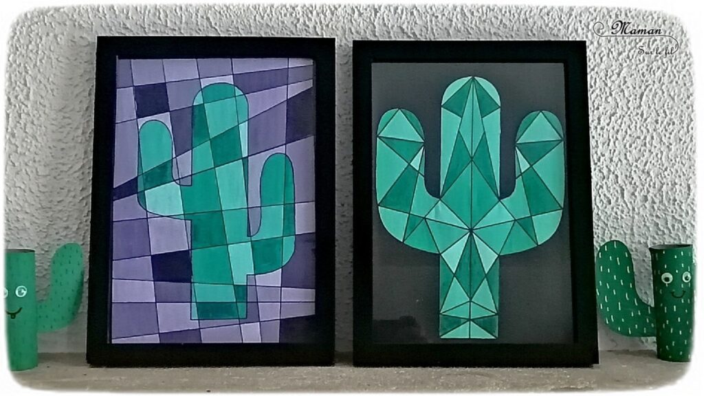 Activité créative enfants - Peindre des cactus graphiques avec la technique des dégradés de couleurs - Amérique du Nord - Mexique - peinture, symétrie et constraste - activités autour du monde - Arts visuels Découverte d'un pays - Espace et géographie - arts visuels Cycle 2 ou 3 - Eté - mslf
