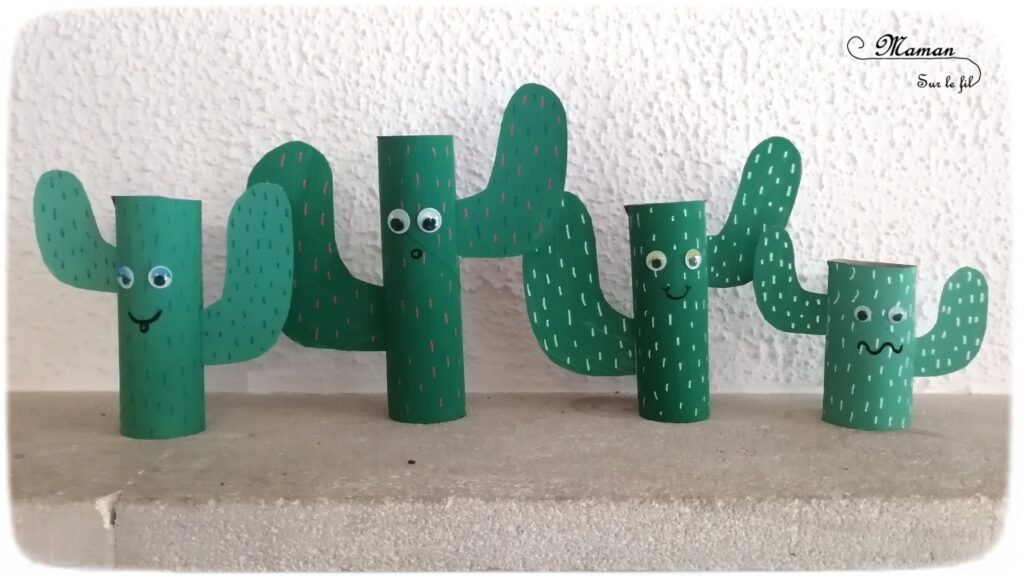 Activité créative enfants - Famille cactus avec des rouleaux de papier toilette - PQ et récup - recyclage surcyclage - Amérique du sud - Mexique - Carton emballage, peinture, graphisme, yeux mobiles - activités autour du monde - Arts visuels Découverte d'un pays - Espace et géographie - bricolage - arts visuels Cycle 1 ou 2 - Eté - mslf