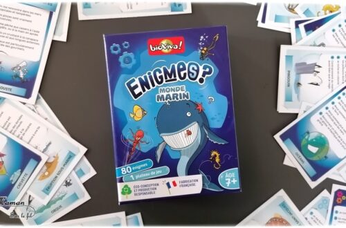 Test et avis du nouveau de la collection Enigmes de Bioviva - Monde marin - Jeux 7 ans et plus français - cartes - devinettes et indices - jeu voyage - animaux marins, mer, métiers, coquillages, poissons - mslf