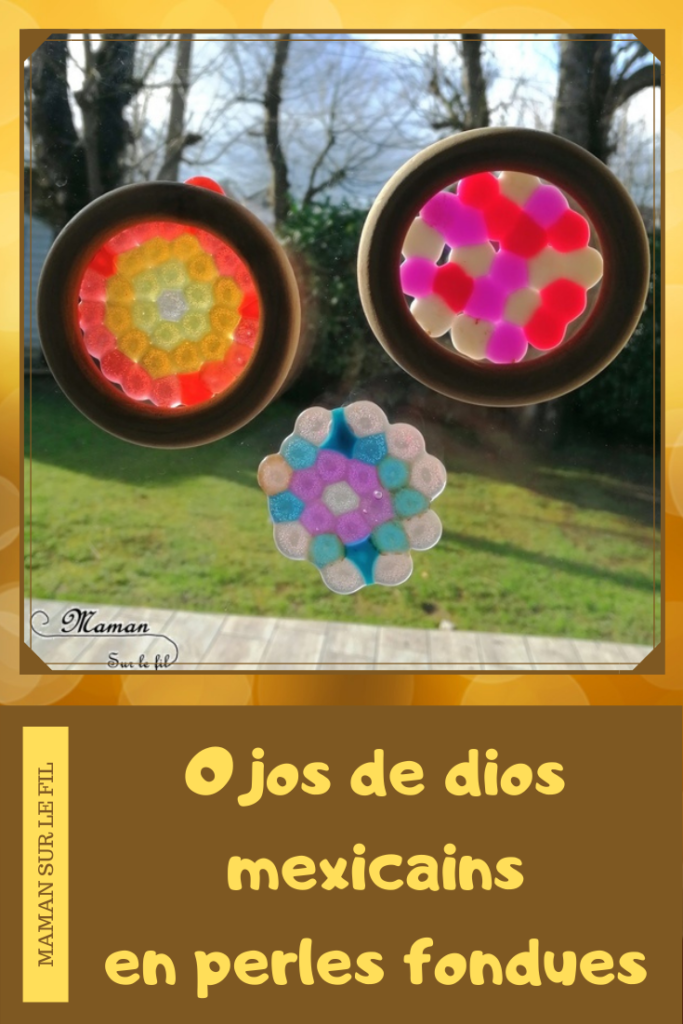Activité créative enfants - Ojos de dios - Tissage mexicain revisité avec des perles fondues au four - perles de rocaille en plastique et perles hama à repasser - dans des anneaux en bois de rideaux - Mandalas ou libre - Amérique du Nord et Mexique - Découverte d'un pays - Espace et géographie - bricolage - arts visuels Cycle 1, 2 et 3 - Eté - mslf