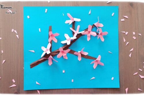 Créer une branche de cerisier japonais Sakura en origami - Papier : découpage, froissage, pliage - Branche et fleurs roses - Japon et Asie - Chine - Découverte d'un pays autour du monde - activité créative enfants - Bricolage Printemps - Tutoriel - Arts visuels maternelle - mslf