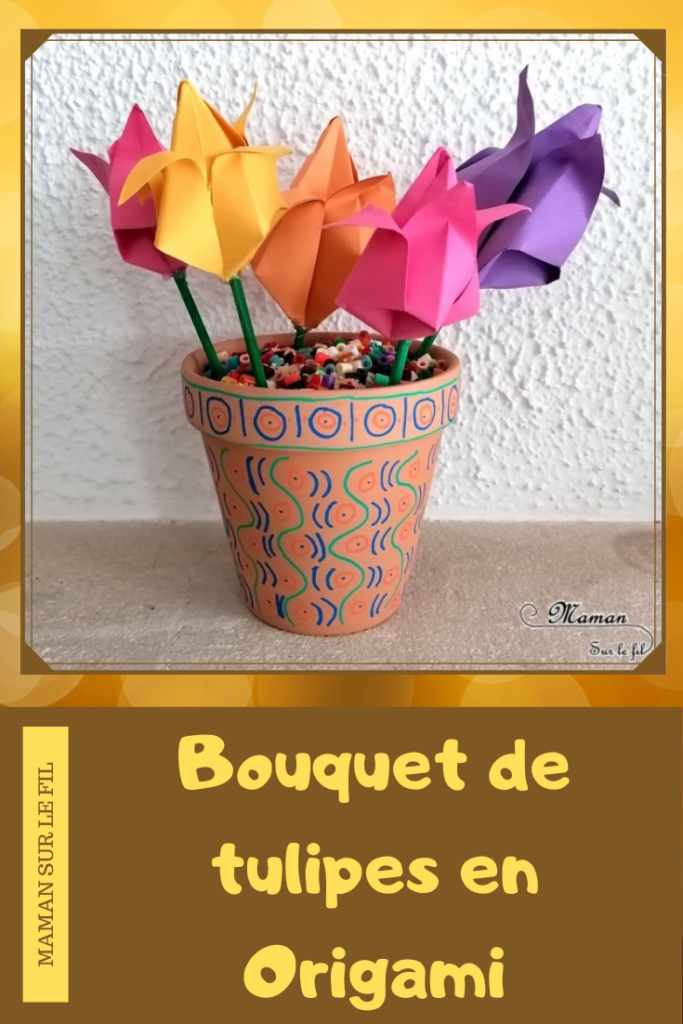 Activité créative enfants - Créer un bouquet de tulipes en origami - Pliage de papier, bricolage, DIY - Pot de fleurs - Printemps - Découverte de l'Asie et Japon - Tutoriel - Découverte d'un pays - Espace et géographie - arts visuels et atelier maternelle et Cycles 2 et 3 - mslf