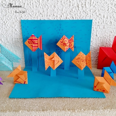 Créer une carte Pop-Up aquarium avec des poissons Samouraï en origami - Pliage, Collage de papier - Dessin et graphisme - Japon et Asie - Chine - Découverte d'un pays autour du monde - activité créative enfants - Bricolage Eté - Tutoriel - Arts visuels maternelle et élémentaire - Cycles 1 et 2- mslf