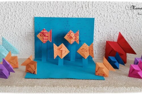 Créer une carte Pop-Up aquarium avec des poissons Samouraï en origami - Pliage, Collage de papier - Dessin et graphisme - Japon et Asie - Chine - Découverte d'un pays autour du monde - activité créative enfants - Bricolage Eté - Tutoriel - Arts visuels maternelle et élémentaire - Cycles 1 et 2- mslf
