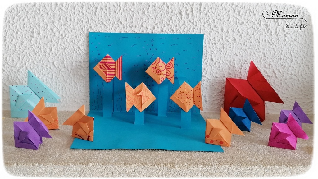 Créer une carte Pop-Up aquarium avec des poissons Samouraï en origami - Pliage, Collage de papier - Dessin et graphisme - Japon et Asie - Chine - Découverte d'un pays autour du monde - activité créative enfants - Bricolage Eté - Tutoriel - Arts visuels maternelle et élémentaire - Cycles 1 et 2- mslf