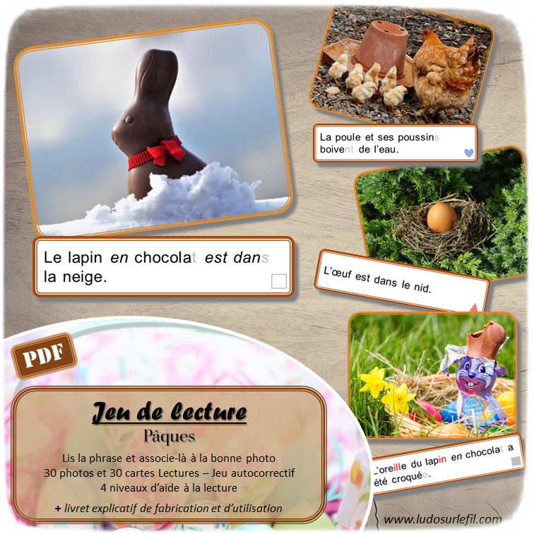 Nouveautés de mars - Boutique en ligne Ludo sur le fil - fichiers jeux pdf à imprimer - Printemps, animaux et insectes, poissons pour le 1er avril, Oeufs et lapins de Pâques, engins de chantier - zoom, lecture, dénombrement, chasse aux 100, coloriages gratuits, livret enquête, puzzles, cherche et trouve, association, jeu 3 en 1, graphies - mslf