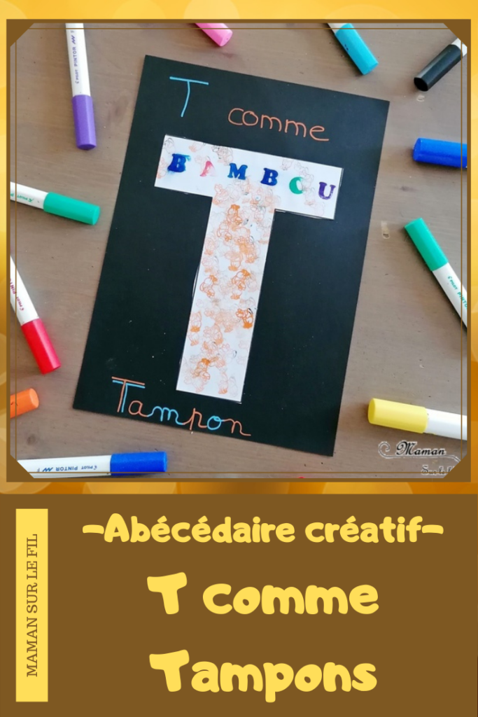 Abécédaire créatif - T comme Totem Toupie et Tampon - activité manuelle enfants - dessin, coloriage, motricité fine, technique peinture avec encre et toupie, tampons - - apprentissage lettres alphabet - maternelle - Alphabets lettres creuses gratuit - créative - Amérique du Nord - Amérindiens - Indiens - mslf