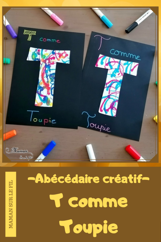 Abécédaire créatif - T comme Totem Toupie et Tampon - activité manuelle enfants - dessin, coloriage, motricité fine, technique peinture avec encre et toupie, tampons - - apprentissage lettres alphabet - maternelle - Alphabets lettres creuses gratuit - créative - Amérique du Nord - Amérindiens - Indiens - mslf