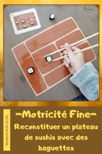 Le plateau de sushis - Activité créative et jeu DIY pour enfants - Replace les sushis avec les baguettes et selon la carte modèle - Repérage dans l'espace, motricité fine, reproduction de modèle - Thème japon, asie, sushis, makis, baguettes, gastronomie japonaise - Pâte fimo pour manipuler ou jeu à télécharger et imprimer - Imagination- Découverte de l'Asie et du Japon - Découverte d'un pays - Espace et géographie - Résolution d'un problème - Atelier maternelle et Cycle 1 et 2 - mslf