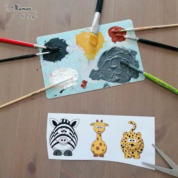 Activité créative et manuelle enfants - Fabriquer des petits tableaux aux couleurs des animaux de la savane - Pelage zèbre, girafe et guépard - Peinture et bâtonnets de glace en bois - Récup et bricolage - Tâches, points et rayures - Jeu sur couleurs et noir - Deux façons - Graphisme - créativité - DIY - Fait maison - Afrique et Kenya - Découverte d'un pays - Espace et géographie - arts visuels et atelier maternelle et Cycles 1, 2 ou 3 - Eté - mslf