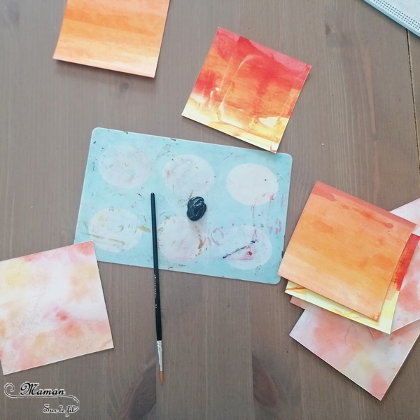 Activité créative et manuelle enfants - Peindre des petits carrés créatifs aux couleurs de la savane au coucher du soleil - Animaux et Arbre - Peinture à la raclette et aquarelle - Girafe, Eléphant, Zèbre, Guépard, Lion - Découpage - Collage - Techniques de peinture - Jeu sur couleurs et noir - Deux façons - créativité - DIY - Fait maison - Afrique et Kenya - Découverte d'un pays - Espace et géographie - arts visuels et atelier maternelle et Cycles 1, 2 - Projet collaboratif pour les services pédiatriques des hôpitaux - Eté - mslf