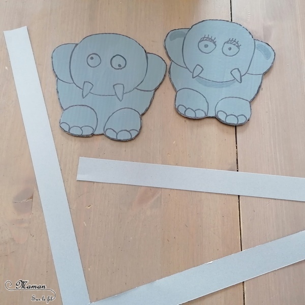 Activité créative et manuelle enfants - Fabriquer une famille Eléphant en carton - Herbes hautes de la savane - Jeu DIY - Créer la trompe de l'éléphant - Récup en carton et peinture - Bricolage 3D en relief - Fait maison - Afrique et Kenya - Découverte d'un pays - Animaux de la savane - Espace et géographie - arts visuels et atelier maternelle et Cycles 1 et 2 - Eté - mslf