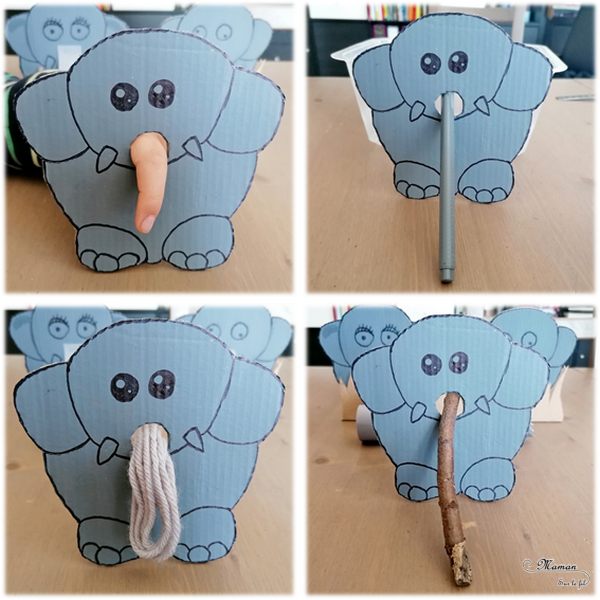 Activité créative et manuelle enfants - Fabriquer un un éléphant en carton - Jeu DIY - Créer la trompe de l'éléphant - Imagination et créativité - Récup en carton et peinture - Bricolage Jeu DIY - Fait maison - Afrique et Kenya - Découverte d'un pays - Animaux de la savane - Espace et géographie - arts visuels et atelier maternelle et Cycle 1 - Eté - mslf