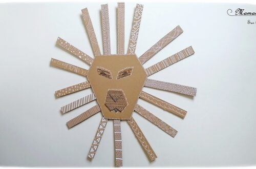 Fabriquer un lion graphique géant en carton - Récup et graphisme - Relief et 3D - Collage - Tête et crinière - Recyclage - Surcyclage - Décoration - Dessin et graphisme - Afrique et Kenya - Animaux de la savane - Découverte d'un pays autour du monde - activité créative et manuelle enfants - Bricolage Eté - Tutoriel - Arts visuels, projet collaboratif maternelle et élémentaire - Cycles 1 et 2 - mslf