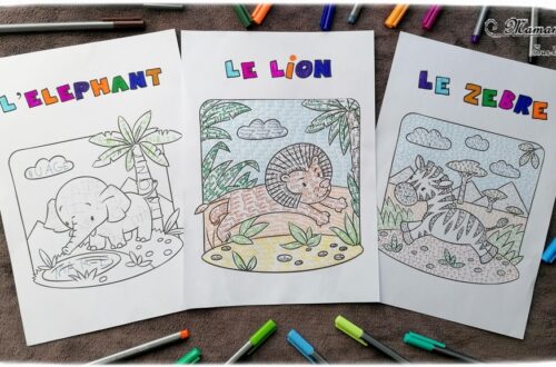 Activité créative et manuelle enfants - Colorier les animaux de la savane en écrivant - Coloriage éléphant, lion, zèbre - Plusieurs niveaux progressifs - Lettres, majuscules, cursive - Travail de l'écriture, du vocabulaire, de l'orthographe - Feutres - Créativité - Afrique et Kenya - Découverte d'un pays - Animaux de la savane - Espace et géographie - arts visuels et atelier maternelle et Cycle 1 et 2 - Eté - mslf