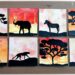 Activité créative et manuelle enfants - Peindre des petits carrés créatifs aux couleurs de la savane au coucher du soleil - Animaux et Arbre - Peinture à la raclette et aquarelle - Girafe, Eléphant, Zèbre, Guépard, Lion - Découpage - Collage - Techniques de peinture - Jeu sur couleurs et noir - Deux façons - créativité - DIY - Fait maison - Afrique et Kenya - Découverte d'un pays - Espace et géographie - arts visuels et atelier maternelle et Cycles 1, 2 - Projet collaboratif pour les services pédiatriques des hôpitaux - Eté - mslf