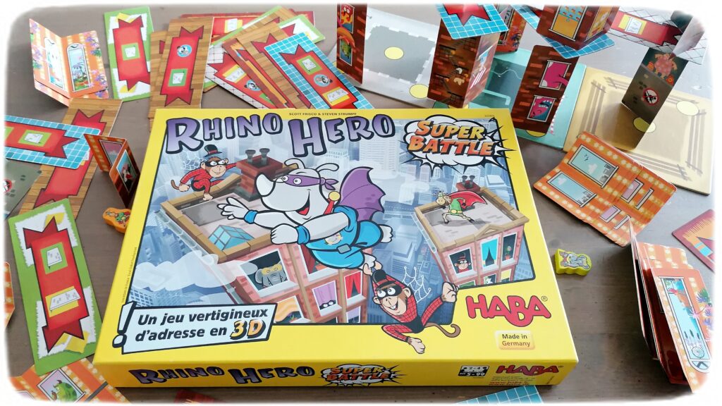 Jeu de société Rhino Hero Super Battle de Haba - Jeu d'adresse et d'équilibre en 3D - Constructions géantes - animaux de la savane - Afrique et Kenya - Rhinocéros, Girafe, Singes, Elephant, Pingouins - Motricité fine, habilité, coordination oeil-main - 5 ans et plus - Test et avis - mslf