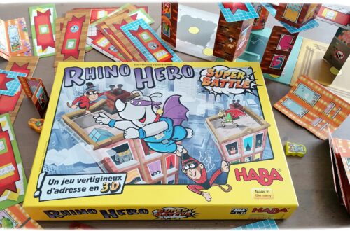 Jeu de société Rhino Hero Super Battle de Haba - Jeu d'adresse et d'équilibre en 3D - Constructions géantes - animaux de la savane - Afrique et Kenya - Rhinocéros, Girafe, Singes, Elephant, Pingouins - Motricité fine, habilité, coordination oeil-main - 5 ans et plus - Test et avis - mslf