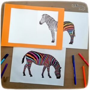 Activité créative et manuelle enfants - Fabriquer un cadre magique pour colorer des zèbres - Rayures en couleurs ou arc-en-ciel - Zèbre noir et blanc qui se colore - Bricolage Jeu DIY - Fait maison - Feutres - Cadre - Créativité - Afrique et Kenya - Découverte d'un pays - Animaux de la savane - Espace et géographie - arts visuels et atelier maternelle et Cycle 1 et 2 - Eté - mslf