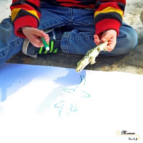 Activité créative enfants - Dessiner avec le soleil, la lumière et les ombres - dessin des animaux de la savane, de Mickey, de figurines divers, du corps humain - Sciences, expériences et observation - Dessin et créativité - découverte de l'Afrique et du Kenya - Activité extérieure printemps ou été - Découverte d'un pays - Géographie - mslf