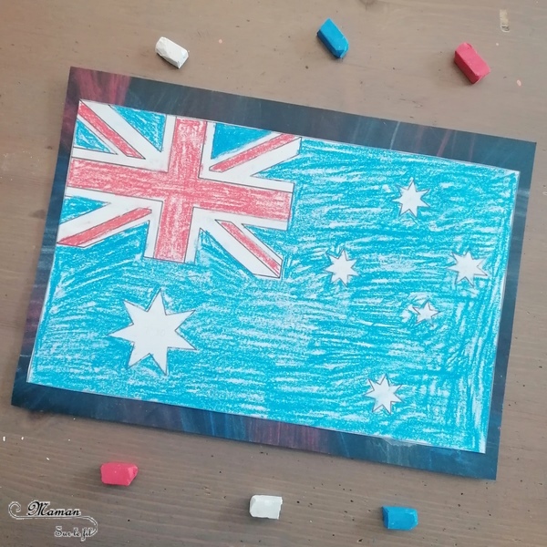 Activité créative et manuelle enfants - Reproduire le drapeau australien en coloriage magique aux pastels - réviser ou apprendre les tables de multiplication en s'amusant - éducatif et ludique - Créativité - Océanie et Australie - Découverte d'un pays - Espace et géographie - arts visuels et atelier Cycle 2 et 3 - Eté - mslf