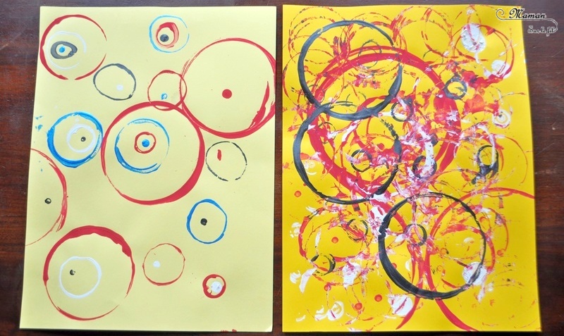 Activité créative et manuelle enfants - Peinture de quelques cercles et ronds à la façon de Vassili Kandinsky - Objets du quotidien comme tampon - géométrie - Formes géométriques, tri par taille - cercles concentriques - A la manière de - Peinture et artiste - Travail sur les couleurs - Découverte d'un artiste Mesure - Pointillisme - Arts visuels maternelle ou cycle 2 - mslf