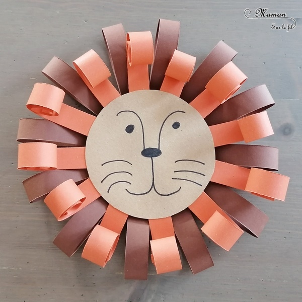 Fabriquer un lion en carton et bandes de papier - Récup, découpage, collage - 2 façons : bandes pliées et enroulées - Motricité fine - Relief et 3D - Bricolage Tête et crinière - Recyclage - Surcyclage - Décoration - Dessin et graphisme - Afrique et Kenya - Animaux de la savane - Découverte d'un pays autour du monde - activité créative et manuelle enfants - Bricolage Eté - Tutoriel - Arts visuels maternelle et élémentaire - Cycles 1 et 2 - mslf