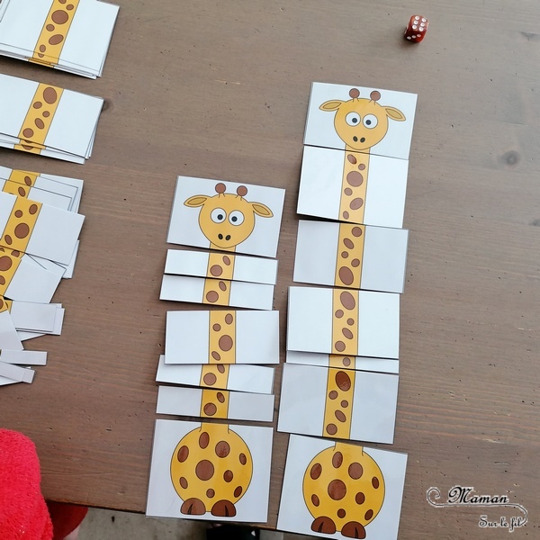 Activité enfants - Qui aura la plus grande girafe ? - Jeu à imprimer DIY sur les animaux de la savane, girafes, Kenya et Afrique - Jeu de dés, de dénombrement, de calcul, additions, représentations des chiffres, constellations, différents niveaux - Chiffres de 1 à 12 - Atelier maternelle et élémentaire - Notions de longueurs - A télécharger ou jeu imprimé - Boutique en ligne - Jeux pédagogiques - Documents éducatifs numériques - Découverte d'un pays - Animaux de la savane - Espace et géographie - Cycle 1 et 2 - Eté - mslf