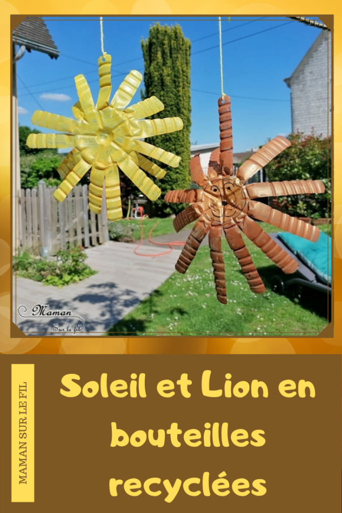 Fabriquer un soleil et un lion en bouteilles en plastique recyclées - Attrape Lumière, décorations et suspensions pour le jardin - Recyclage, Récup', Découpage, Peinture - été et météo - Bricolage Tête et crinière de lion - Recyclage - Surcyclage - Afrique et Kenya - Animaux de la savane - Découverte d'un pays autour du monde - activité créative et manuelle enfants - Bricolage Eté - Tutoriel - Arts visuels maternelle et élémentaire - Cycles 1 et 2 - mslf