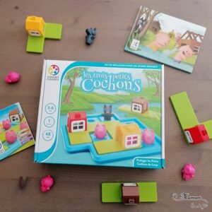 Jeu de société Les trois petits cochons Deluxe de Smart Games - Jeu de logique enfants sur le thème des contes - Animaux de la ferme, cochons et animaux de la forêt, loups - Casse-tête à défis - Concentration, Intelligence spatiale, planification, résolution de problème - Test et avis - entre 3 et 6 ans - Maternelle - 2 niveaux - Difficulté progressive - mslf