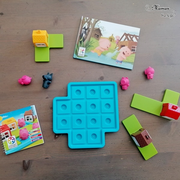 Jeu de société Les trois petits cochons Deluxe de Smart Games - Jeu de logique enfants sur le thème des contes - Animaux de la ferme, cochons et animaux de la forêt, loups - Casse-tête à défis - Concentration, Intelligence spatiale, planification, résolution de problème - Test et avis - entre 3 et 6 ans - Maternelle - 2 niveaux - Difficulté progressive - mslf