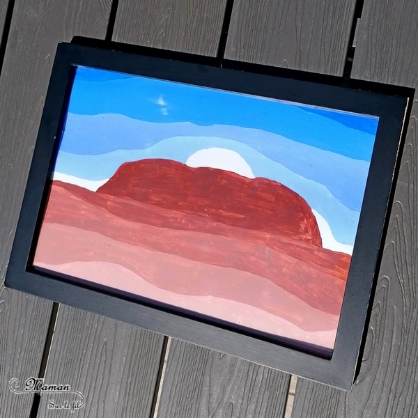 Activité créative et manuelle enfants - Ayer Rocks du site Uluru en dégradé de peinture - technique avec ajout de blanc - Rocher sacré de la culture aborigène - Coucher soleil - Peinture - - Découverte d'une technique artistique - Créativité - Océanie et Australie - Découverte d'un pays - Espace et géographie - arts visuels et atelier maternelle, Cycle 1, 2 et 3 - Eté - mslf