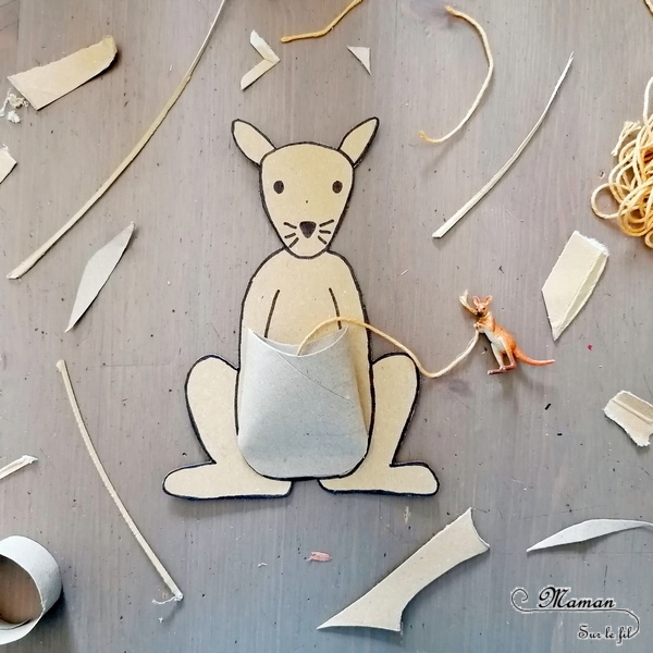 Activité créative et manuelle enfants - Bilboquet DIY Kangourou - Bébé et Poche en carton de récup' - colis et rouleau de papier toilette ou PQ - Jeu fait maison sur l'Australie - Dessin - Animaux australiens, de la steppe et de la savane - Créativité - Océanie et Australie - Découverte d'un pays - Espace et géographie - arts visuels et atelier maternelle , Cycle 1, 2 et 3 - Eté - mslf