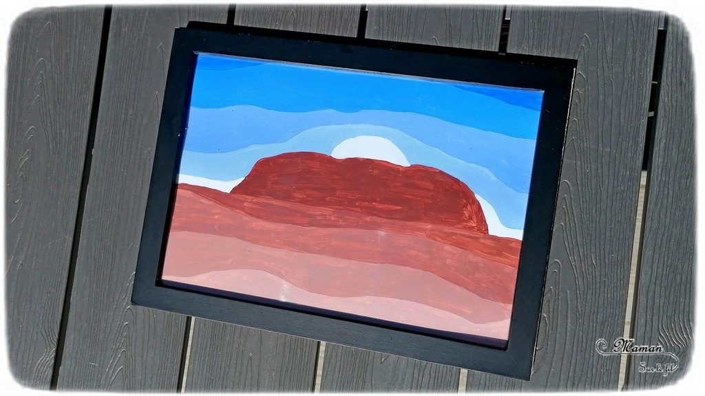 Activité créative et manuelle enfants - Ayer Rocks du site Uluru en dégradé de peinture - technique avec ajout de blanc - Rocher sacré de la culture aborigène - Coucher soleil - Peinture - - Découverte d'une technique artistique - Créativité - Océanie et Australie - Découverte d'un pays - Espace et géographie - arts visuels et atelier maternelle, Cycle 1, 2 et 3 - Eté - mslf