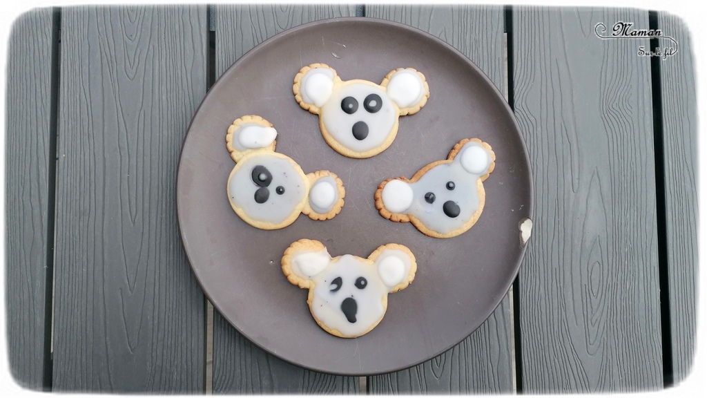 Activité créative et manuelle enfants - Cuisine et pâtisserie - Biscuits sablés en forme de koalas - Glaçage et cookie - Cuisine créative - Cake design - Décoration de gâteaux - Idées anniversaire sur thème animaux de la forêt - Océanie et Australie - Découverte d'un pays - Espace et géographie - Eté - mslf