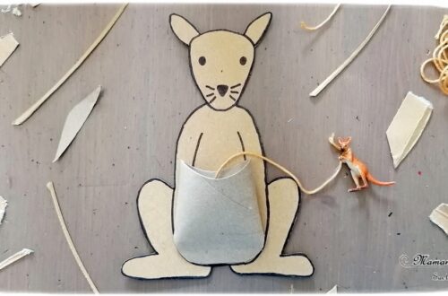 Activité créative et manuelle enfants - Bilboquet DIY Kangourou - Bébé et Poche en carton de récup' - colis et rouleau de papier toilette ou PQ - Jeu fait maison sur l'Australie - Dessin - Animaux australiens, de la steppe et de la savane - Créativité - Océanie et Australie - Découverte d'un pays - Espace et géographie - arts visuels et atelier maternelle , Cycle 1, 2 et 3 - Eté - mslf