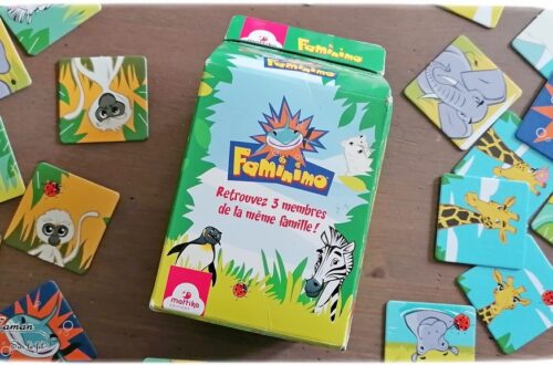 Jeu de société enfants et adultes - Faminimo des éditions Mattika - Jeu de memory et de mémoire rigolo - Variante familiale - famille de 3 animaux - piège avec le requin - 4 ans et plus - partie facile et rapide - Jeu de cartes - Parfait à emporter - Jeu de voyage - Test et avis - mslf