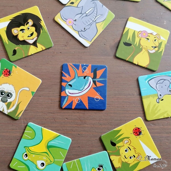 Jeu de société enfants et adultes - Faminimo des éditions Mattika - Jeu de memory et de mémoire rigolo - Variante familiale - famille de 3 animaux - piège avec le requin - 4 ans et plus - partie facile et rapide - Jeu de cartes - Parfait à emporter - Jeu de voyage - Test et avis - mslf